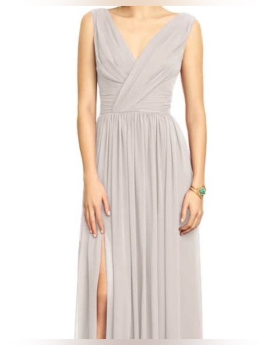 Dessy Collection Oyster Chiffon V-Neck Maxi Dress